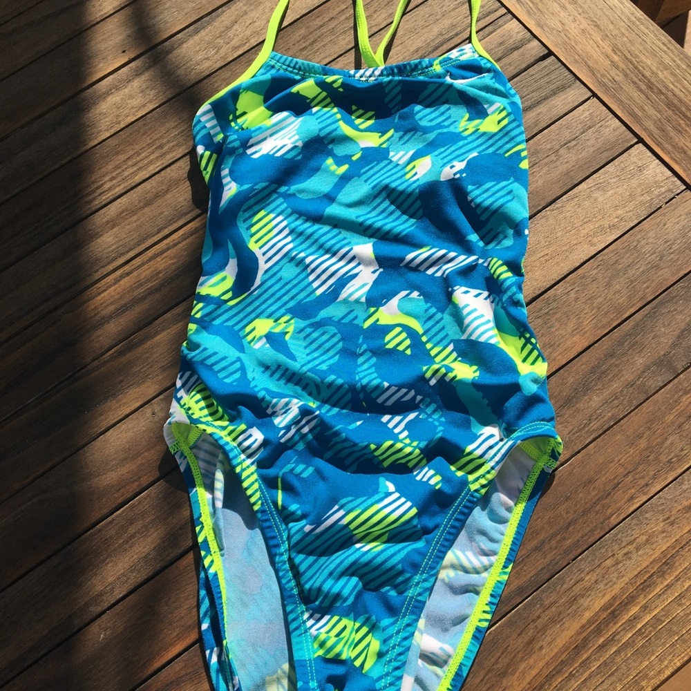 Blue and yellow Nike swim suit